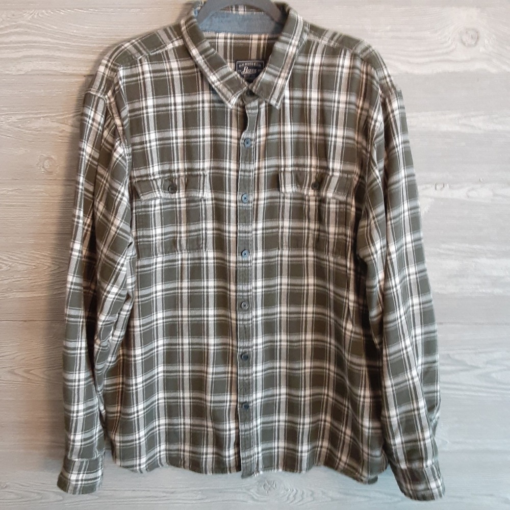 GH Bass & Co Mens XXL Olive Green Plaid Button Down Shirt  Long Sleeve